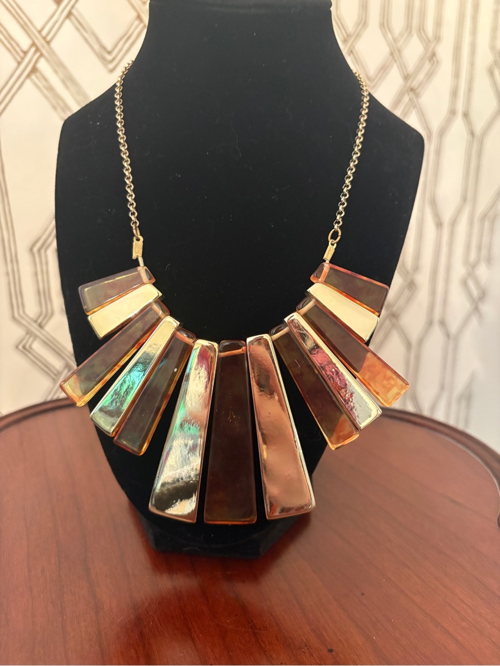 Gold-Tone Iridescent Brown Statement Bib Necklace